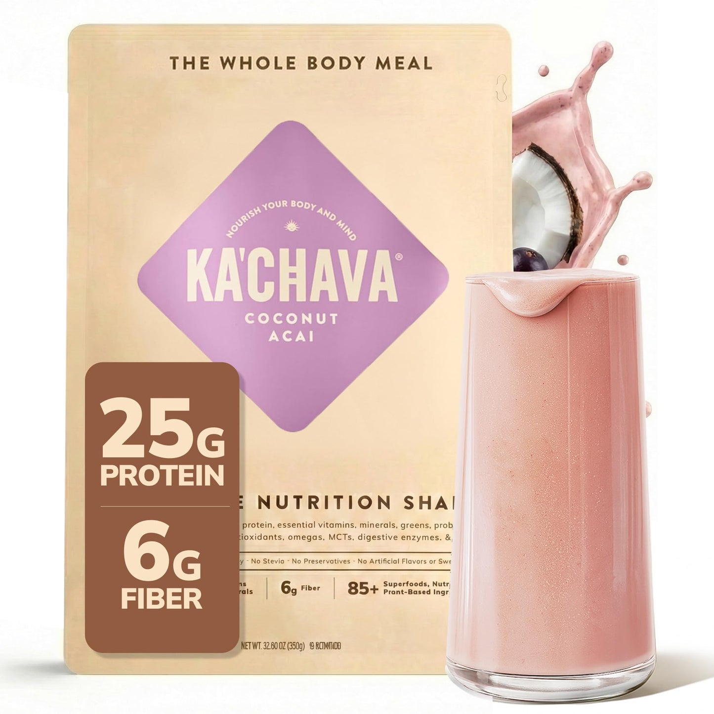 Ka’Chava Whole Body Meal Shake Vanilla 2 lb – Vegan Protein Powder with 85+ Superfoods & Greens – Plant-Based Meal Replacement with Probiotics & Digestive Enzymes – Gluten & Dairy Free (15 Servings)