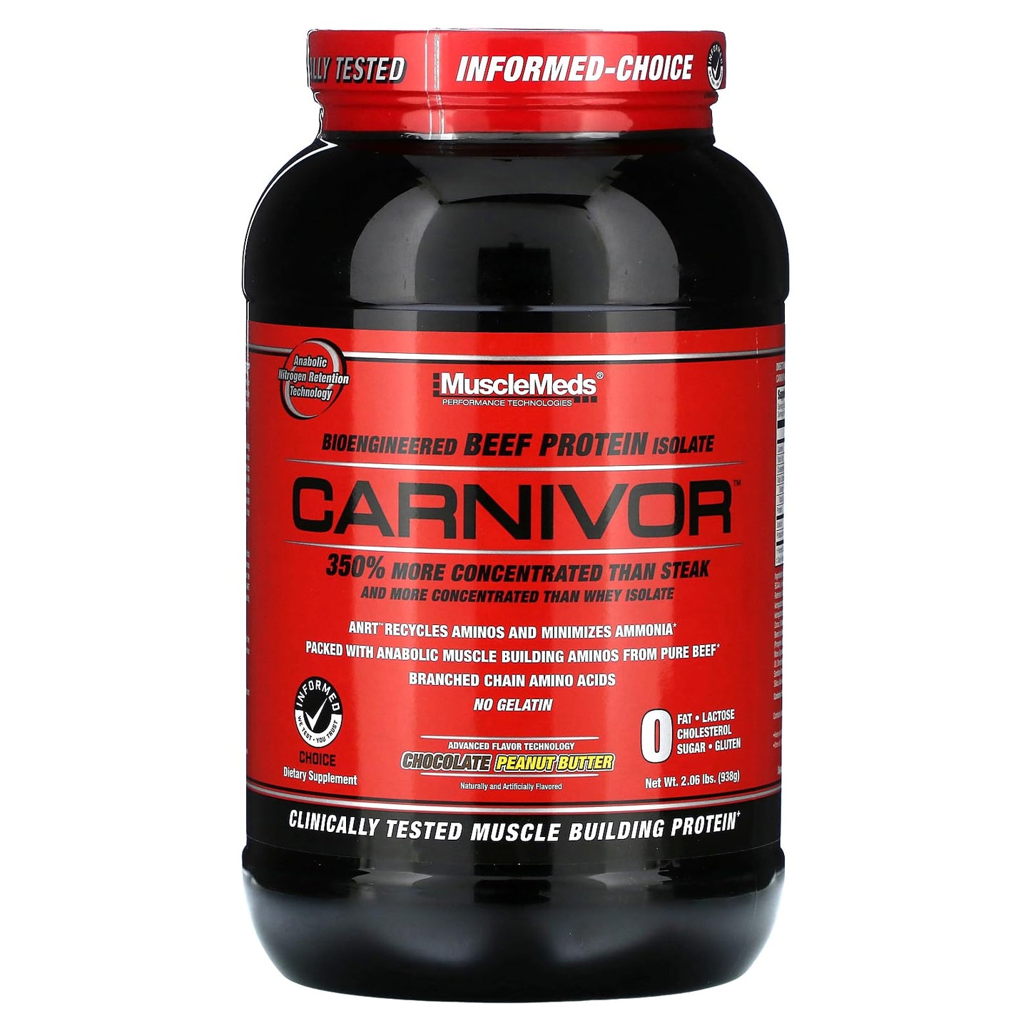MuscleMeds CARNIVOR Beef Protein Isolate Powder, Muscle Building, Recovery, Lactose Free, Sugar Free, Fat, Free, 23g Protein, Halal Certified, Chocolate, 56 Servings