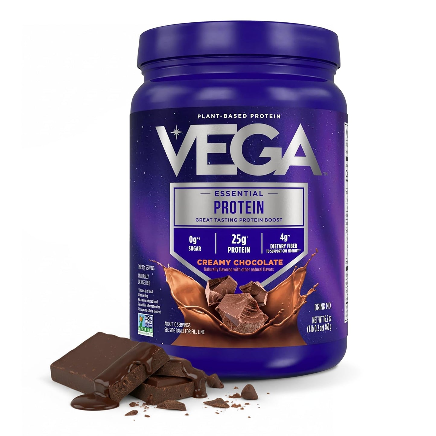 Vega Essential Protein – 25g Vegan Protein Powder, Rich Chocolate for a High Protein, Zero Sugar Shake – Large Tub, 32.5oz (20 Servings)