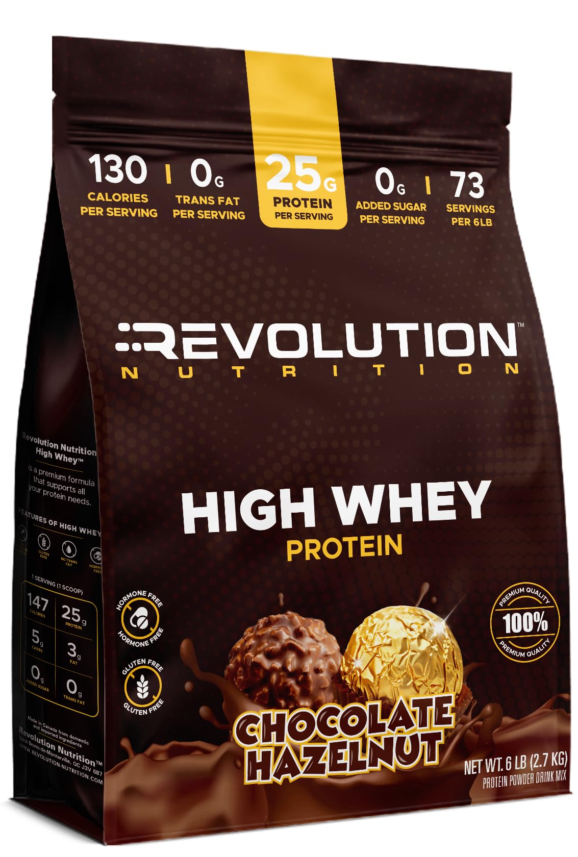Revolution Nutrition, High Whey, Protein Powder 6LB, Whey Isolate, Gluten Free, Lean Muscle Mass for Men & Women, 25g of Protein Per Scoop, 2.7kg, 73 Servings (Vanilla Cake, 6 Pound)