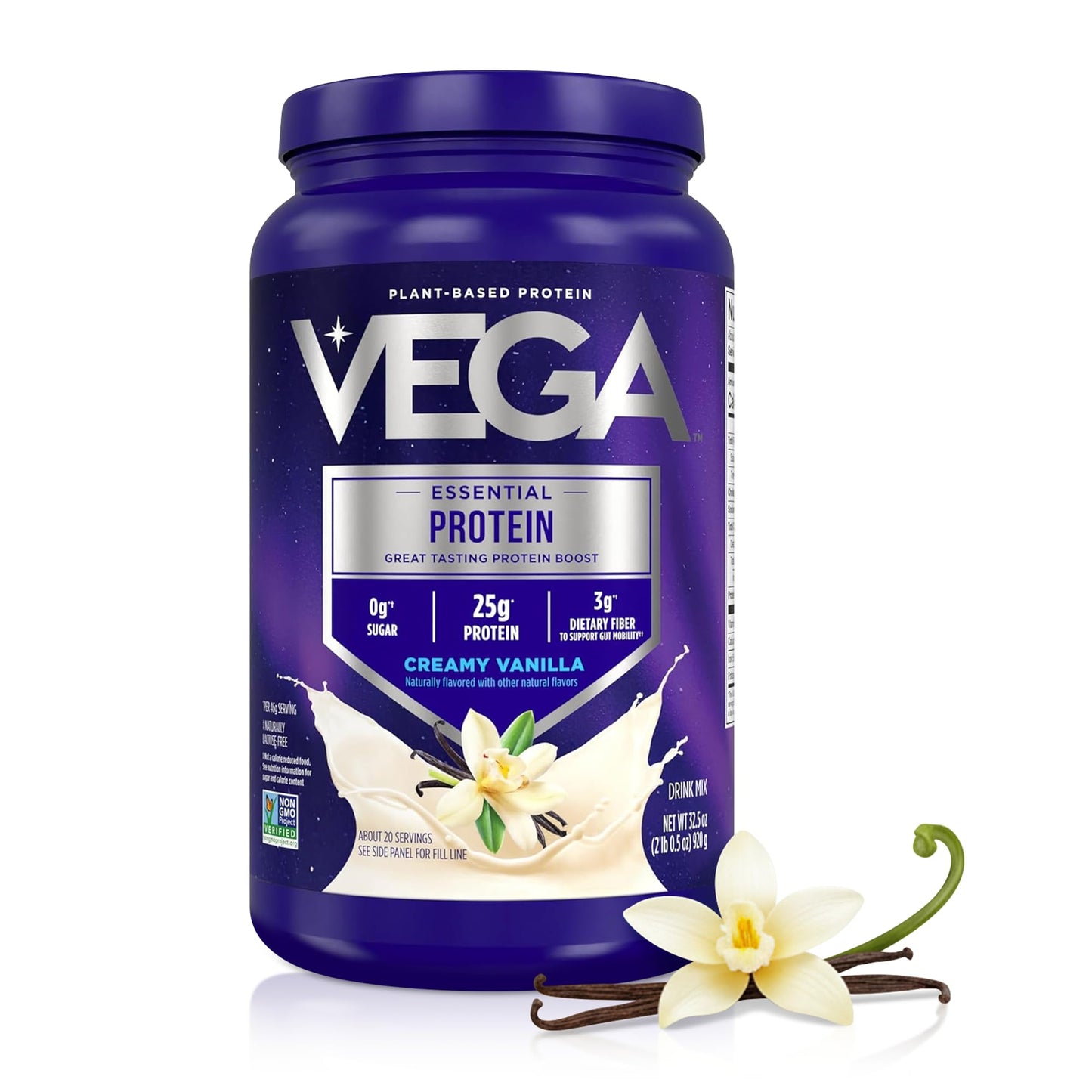 Vega Essential Protein – 25g Vegan Protein Powder, Rich Chocolate for a High Protein, Zero Sugar Shake – Large Tub, 32.5oz (20 Servings)