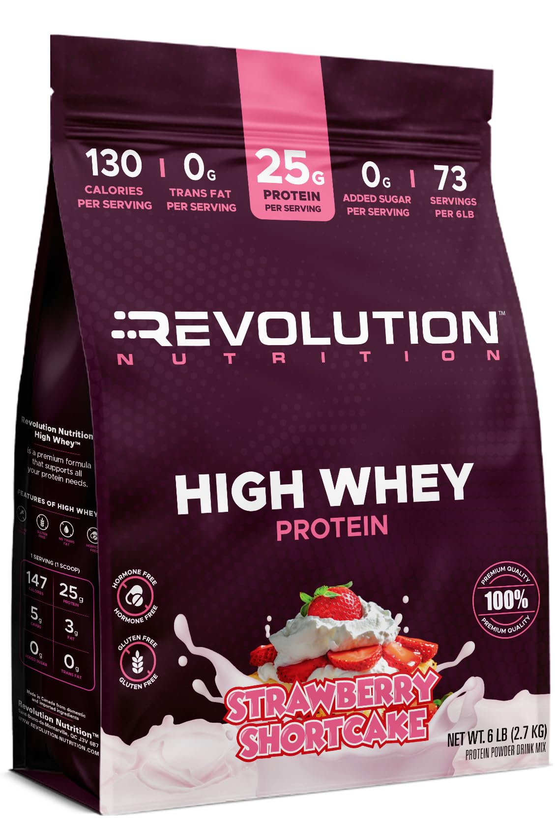 Revolution Nutrition, High Whey, Protein Powder 6LB, Whey Isolate, Gluten Free, Lean Muscle Mass for Men & Women, 25g of Protein Per Scoop, 2.7kg, 73 Servings (Vanilla Cake, 6 Pound)