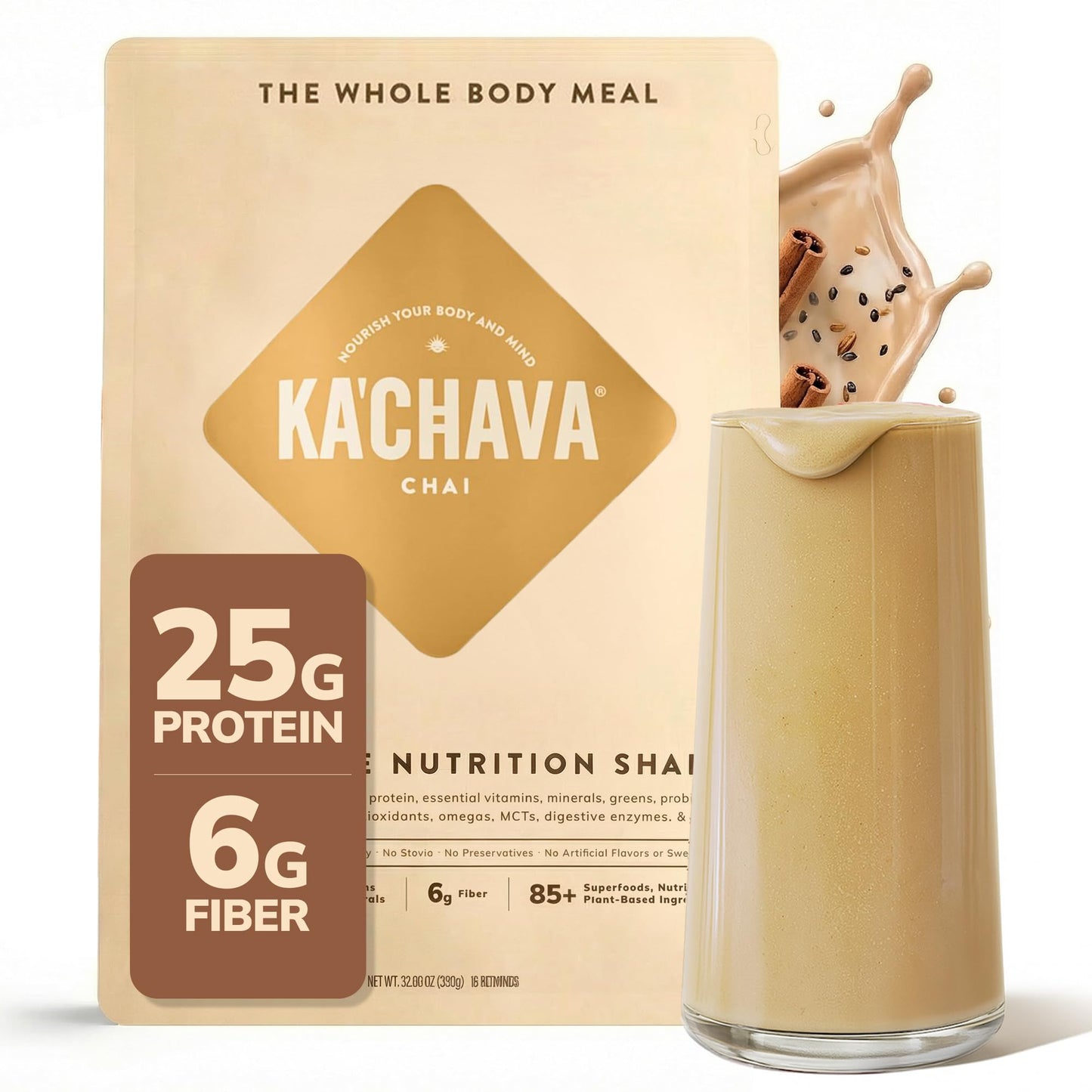 Ka’Chava Whole Body Meal Shake Vanilla 2 lb – Vegan Protein Powder with 85+ Superfoods & Greens – Plant-Based Meal Replacement with Probiotics & Digestive Enzymes – Gluten & Dairy Free (15 Servings)