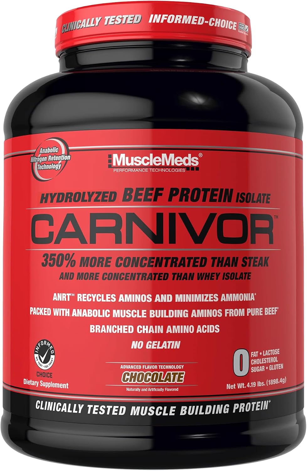 MuscleMeds CARNIVOR Beef Protein Isolate Powder, Muscle Building, Recovery, Lactose Free, Sugar Free, Fat, Free, 23g Protein, Halal Certified, Chocolate, 56 Servings