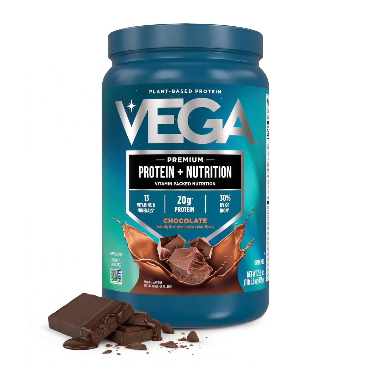 Vega Essential Protein – 25g Vegan Protein Powder, Rich Chocolate for a High Protein, Zero Sugar Shake – Large Tub, 32.5oz (20 Servings)