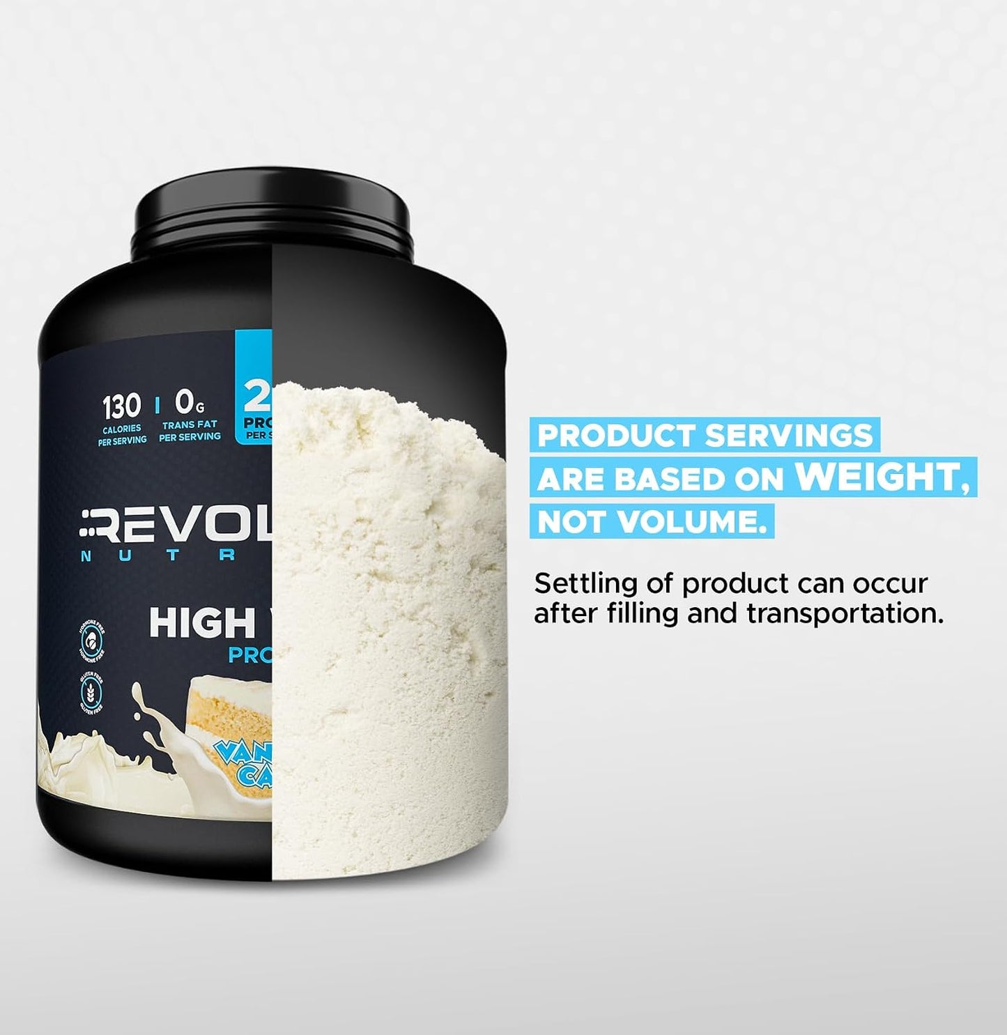 Revolution Nutrition, High Whey, Protein Powder 6LB, Whey Isolate, Gluten Free, Lean Muscle Mass for Men & Women, 25g of Protein Per Scoop, 2.7kg, 73 Servings (Vanilla Cake, 6 Pound)