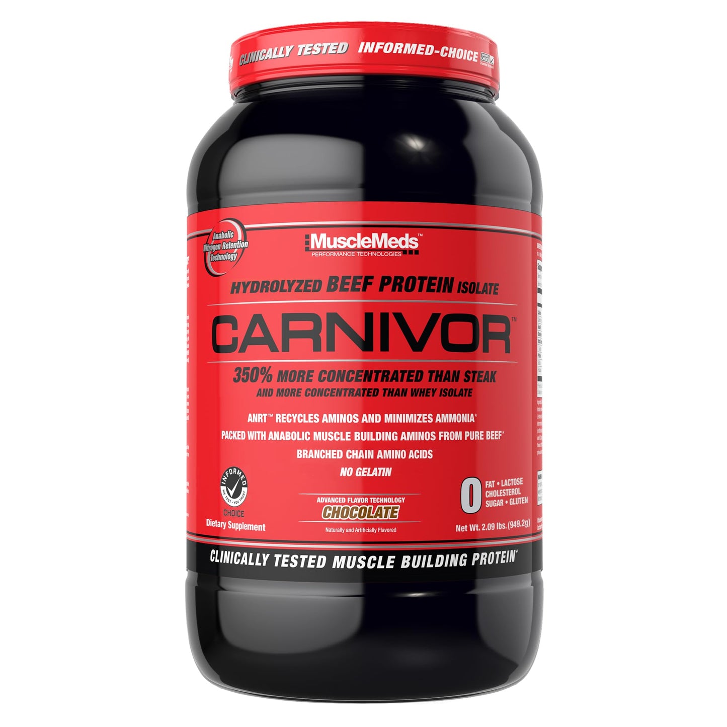 MuscleMeds CARNIVOR Beef Protein Isolate Powder, Muscle Building, Recovery, Lactose Free, Sugar Free, Fat, Free, 23g Protein, Halal Certified, Chocolate, 56 Servings