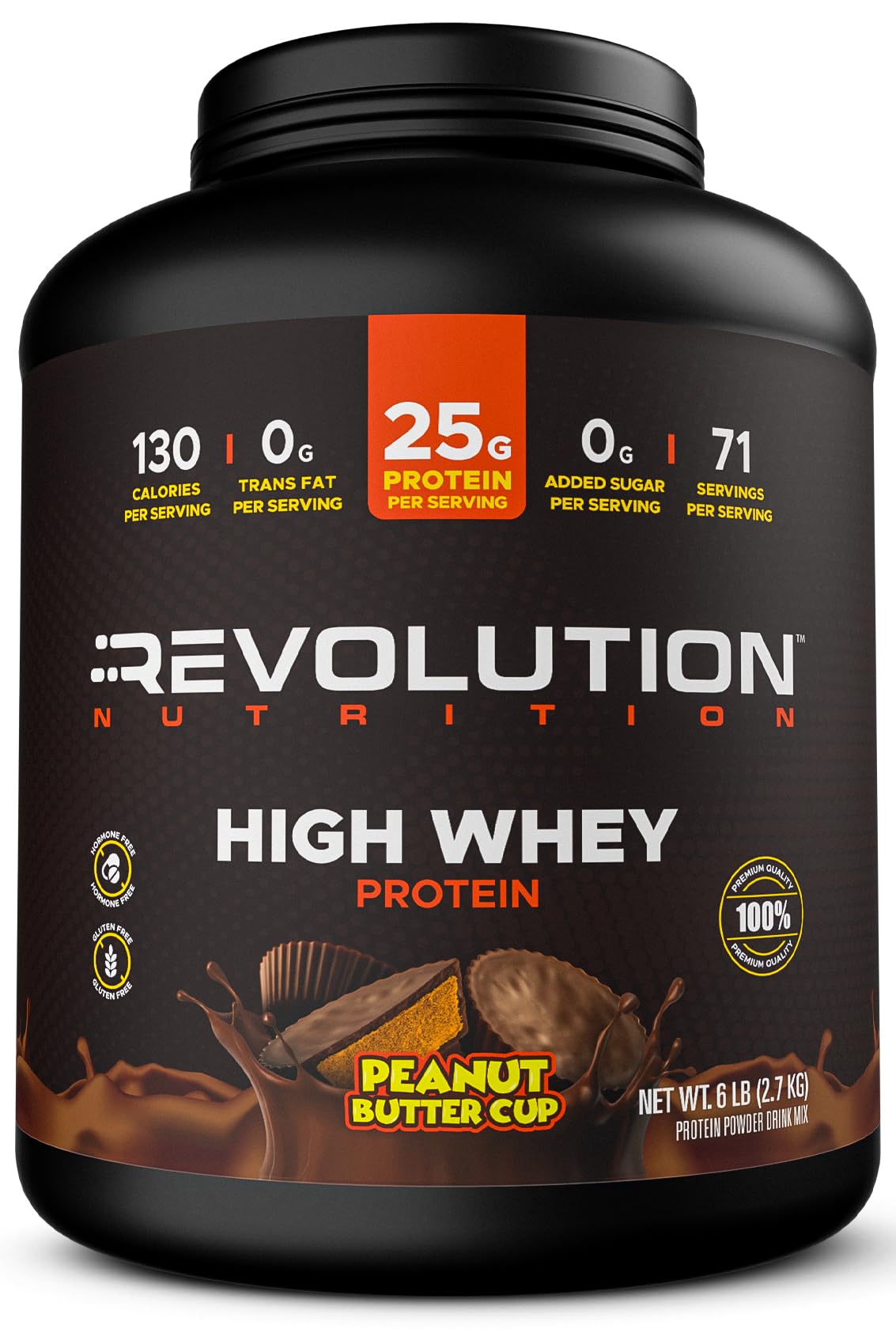 Revolution Nutrition, High Whey, Protein Powder 6LB, Whey Isolate, Gluten Free, Lean Muscle Mass for Men & Women, 25g of Protein Per Scoop, 2.7kg, 73 Servings (Vanilla Cake, 6 Pound)