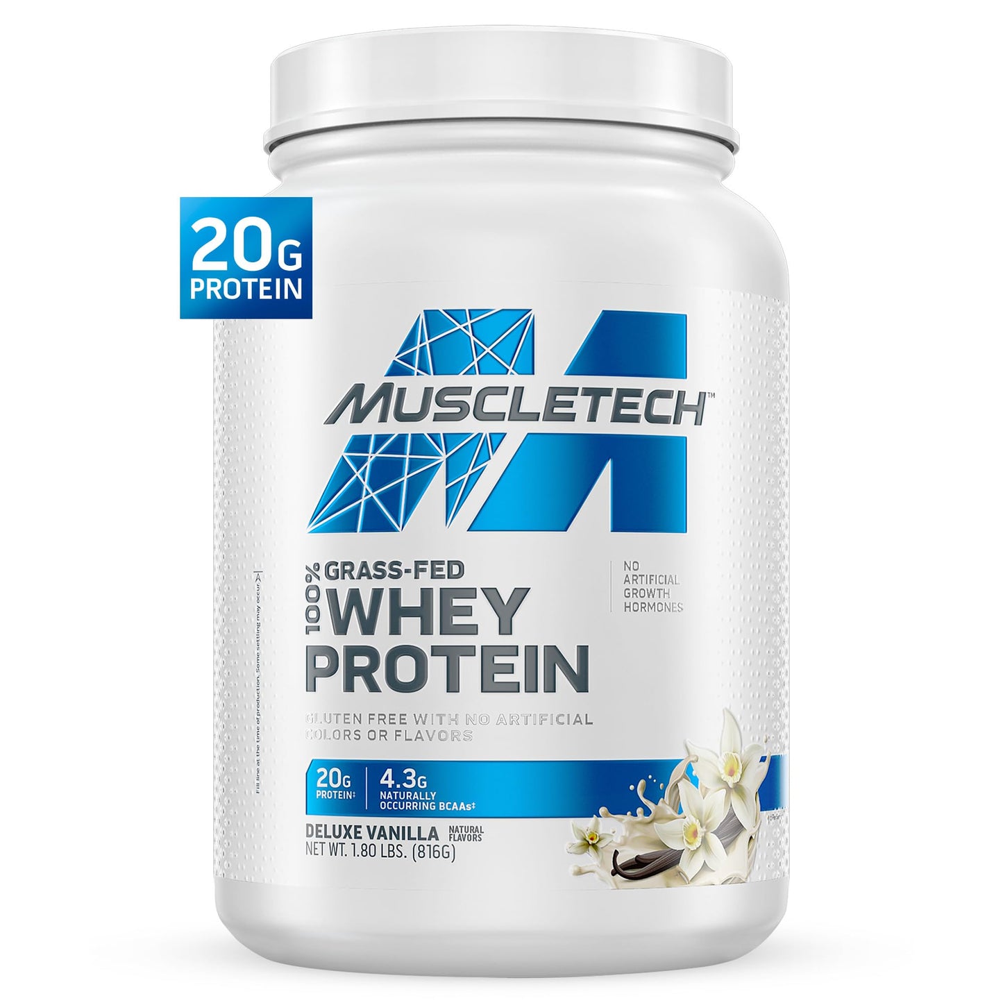 Muscletech Grass-Fed Whey Protein Powder (Triple Chocolate, 1.8LB) - Whey Protein Smoothie & Milk Shake Mix Supports Muscle Gain & Recovery - 20g of Whey Protein for Women & Men - Non-GMO, Gluten-Free