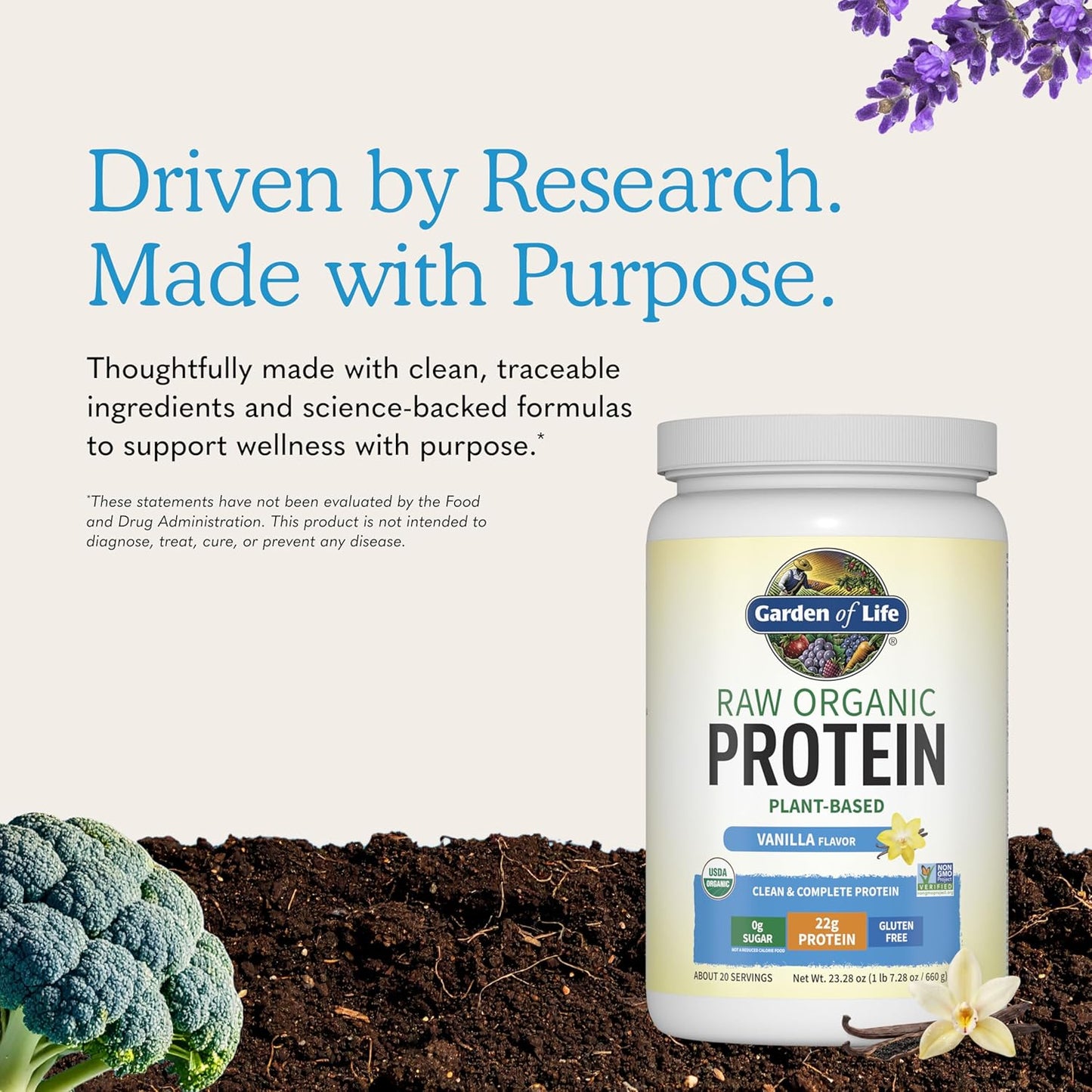 Garden of Life Protein Powder, Vegan Protein Powder, BCAA, Probiotics & Digestive Enzymes, Gluten & Lactose Free, Vanilla, 1.5 LB