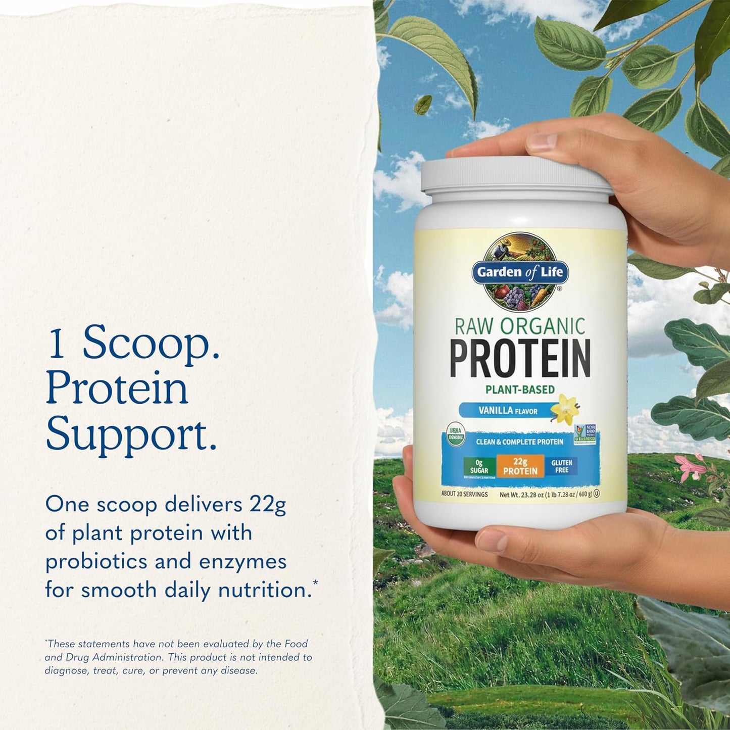 Garden of Life Protein Powder, Vegan Protein Powder, BCAA, Probiotics & Digestive Enzymes, Gluten & Lactose Free, Vanilla, 1.5 LB